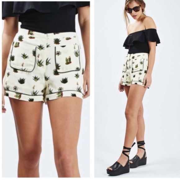 Topshop Pants - TOPSHOP Cactus Print High Waisted Shorts 8